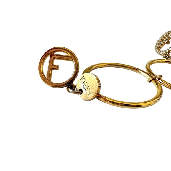 FENDI Gold Double Ring Crystal Charm Set with Box (Size 7) - Picture 11 of 12